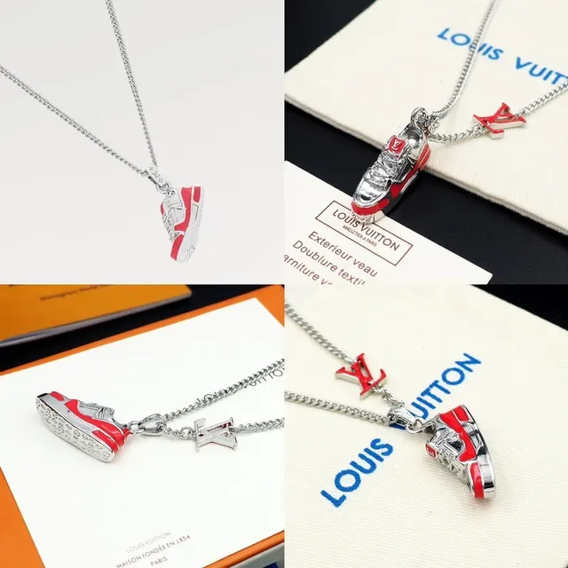 Louis Vuitton Silver Red Miniature Sneaker Charms Enamel Detailing Necklace 4
