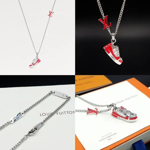 Louis Vuitton Silver Red Miniature Sneaker Charms Enamel Detailing Necklace 5