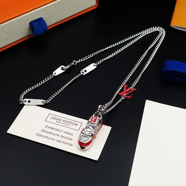 Louis Vuitton Silver Red Miniature Sneaker Charms Enamel Detailing Necklace 6