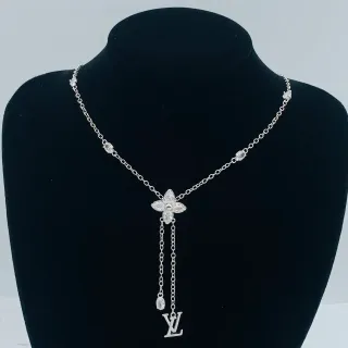 Louis Vuitton Silver Transparent Lariat-Style Crystal-Embellished Necklace