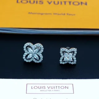 Louis Vuitton Silver White Floral Motif Pavé-Set Stones Earrings