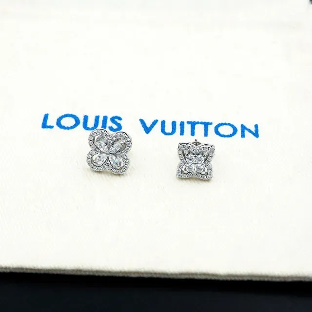 Louis Vuitton Silver White Floral Motif Pavé-Set Stones Earrings 2