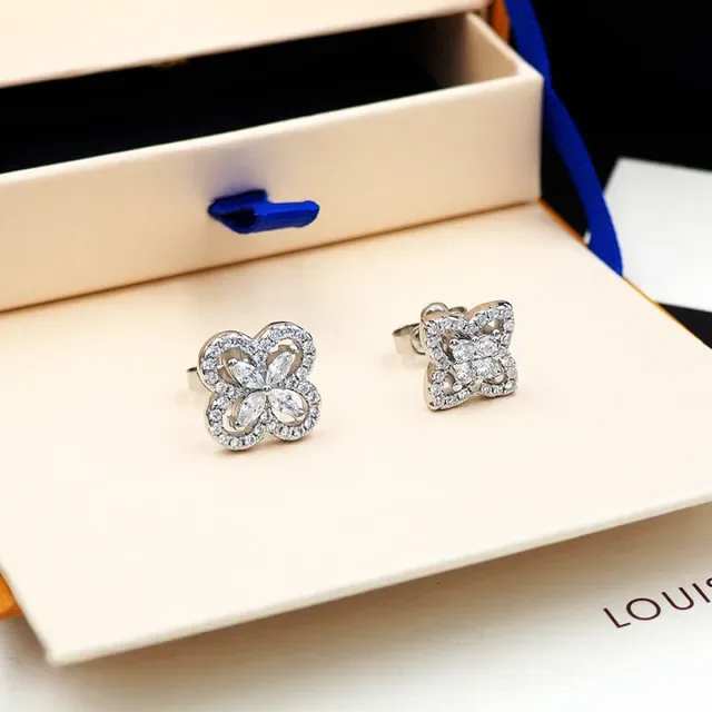 Louis Vuitton Silver White Floral Motif Pavé-Set Stones Earrings 3