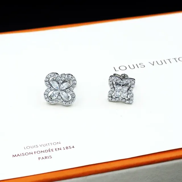 Louis Vuitton Silver White Floral Motif Pavé-Set Stones Earrings 4