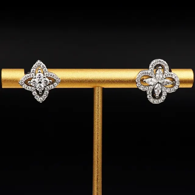Louis Vuitton Silver White Floral Motif Pavé-Set Stones Earrings 5