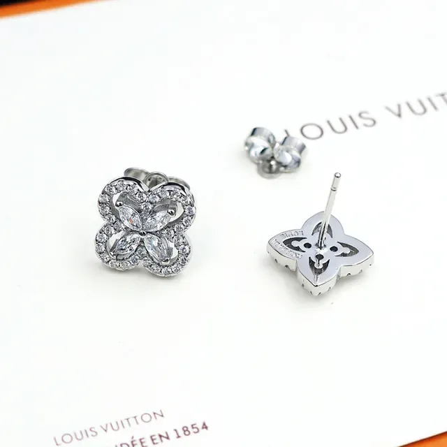 Louis Vuitton Silver White Floral Motif Pavé-Set Stones Earrings 8