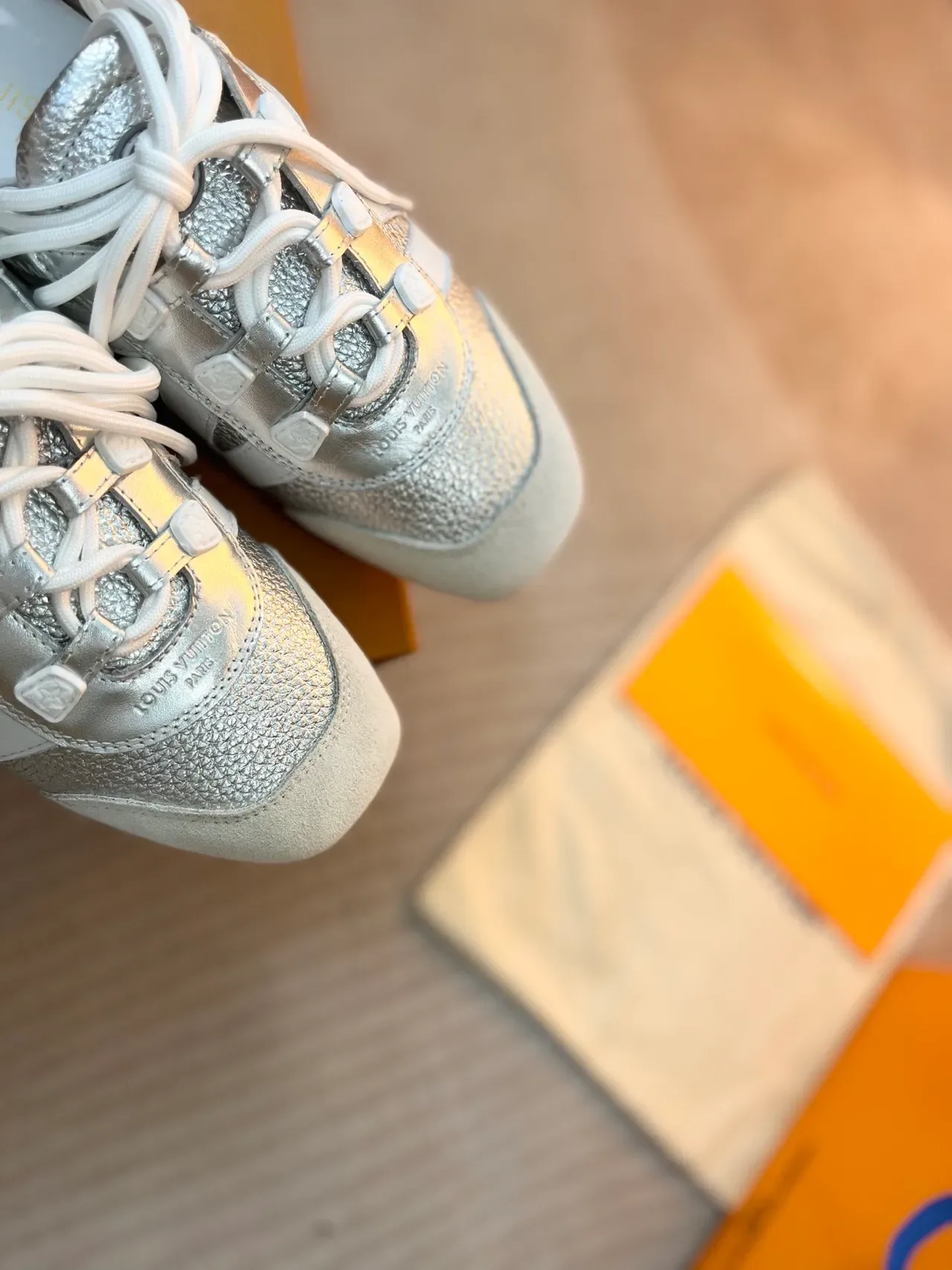Louis Vuitton Silver White Metallic Leather Open-Heel Mule-Sneaker Sneakers 3