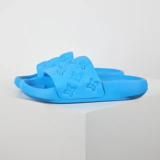 Louis Vuitton Slide Blue Embossed Monogram Flower Slippers