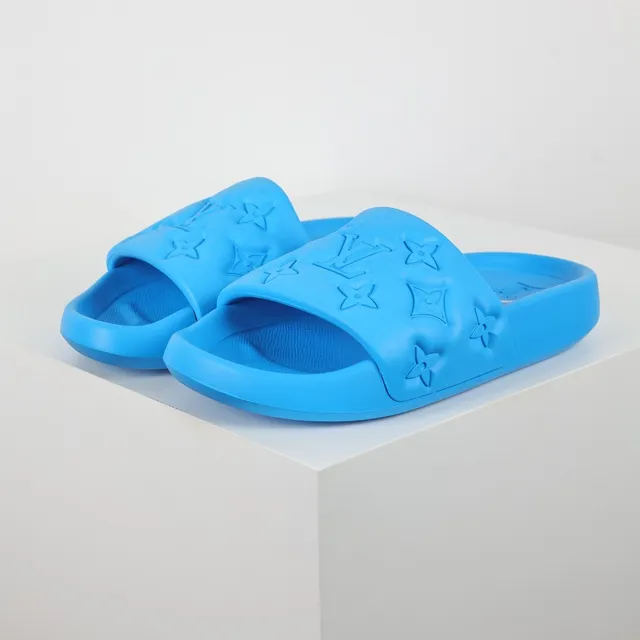 Louis Vuitton Slide Blue Embossed Monogram Flower Slippers 2