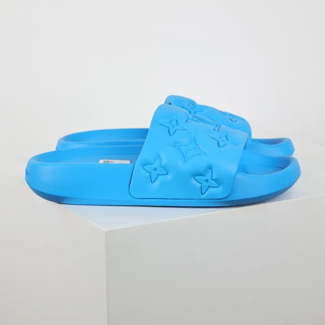 Louis Vuitton Slide Blue Embossed Monogram Flower Slippers 3