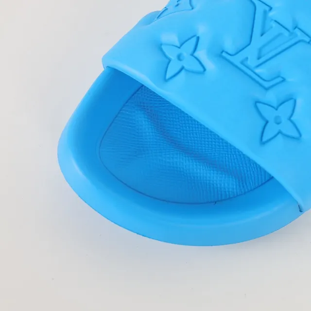 Louis Vuitton Slide Blue Embossed Monogram Flower Slippers 5