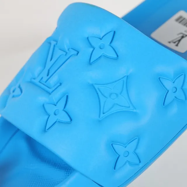 Louis Vuitton Slide Blue Embossed Monogram Flower Slippers 6