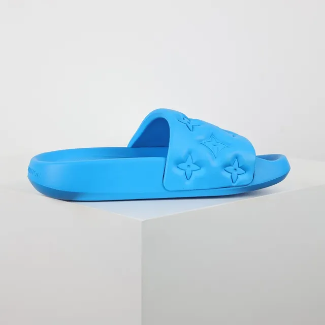Louis Vuitton Slide Blue Embossed Monogram Flower Slippers 7