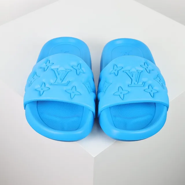 Louis Vuitton Slide Blue Embossed Monogram Flower Slippers 8
