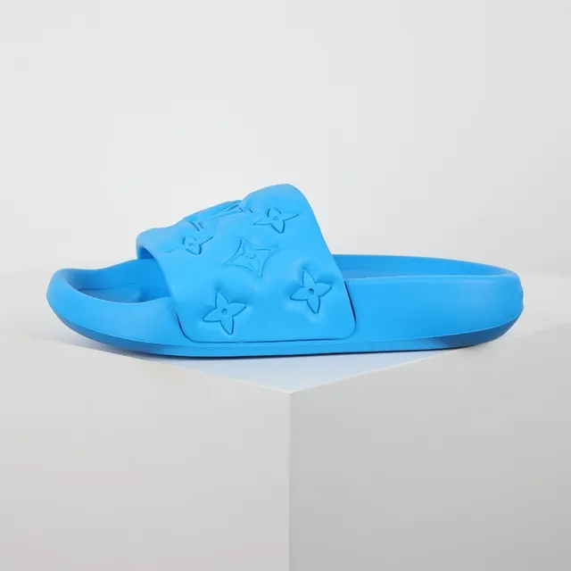 Louis Vuitton Slide Blue Embossed Monogram Flower Slippers 9