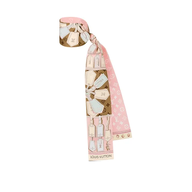 Louis Vuitton TAG ME rosa e bege Tag-Motif Silk Scarf 9