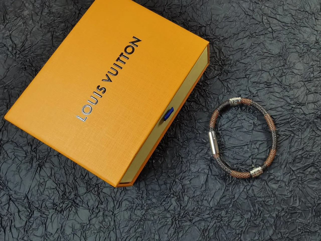 Louis Vuitton Tambour Brown Silver Braided Leather Cylindrical Metal Clasp Bracelet 8