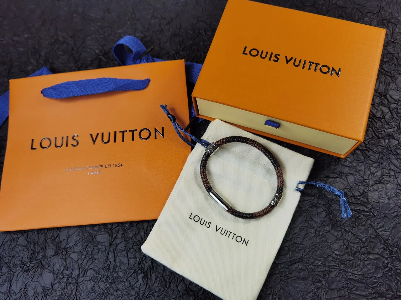 Louis Vuitton Tambour Brown Silver Braided Leather Cylindrical Metal Clasp Bracelet 9