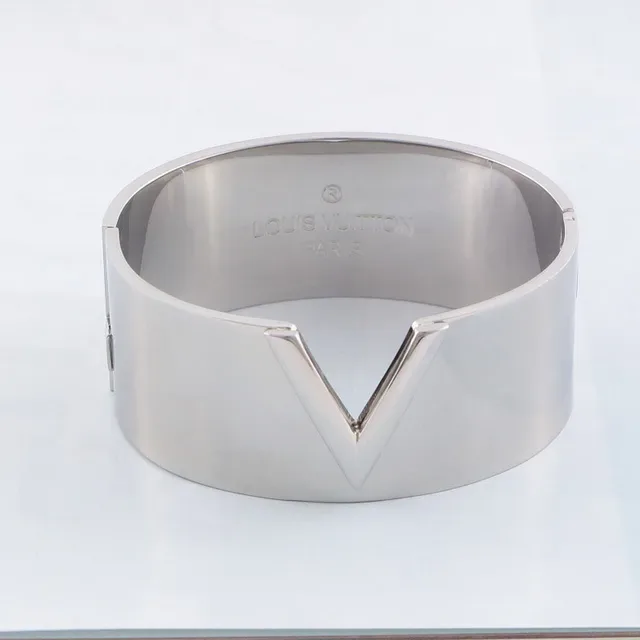 Louis Vuitton V Collection Gold Silver Wide Cuff Metallic Bracelet 3