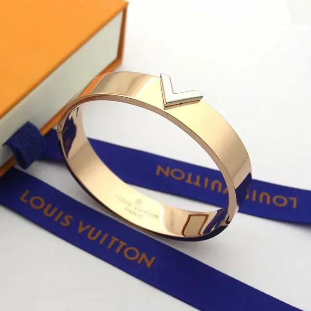 Louis Vuitton V Collection Gold Silver Wide Rigid Bangle Motif Bracelet 3