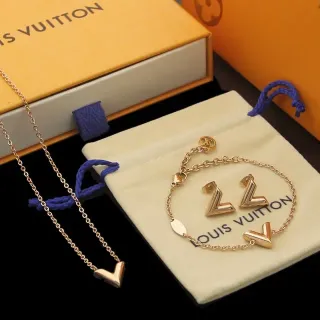 Louis Vuitton V-आकार का सोने का भूरी चेन पेंडेंट नेकलेस
