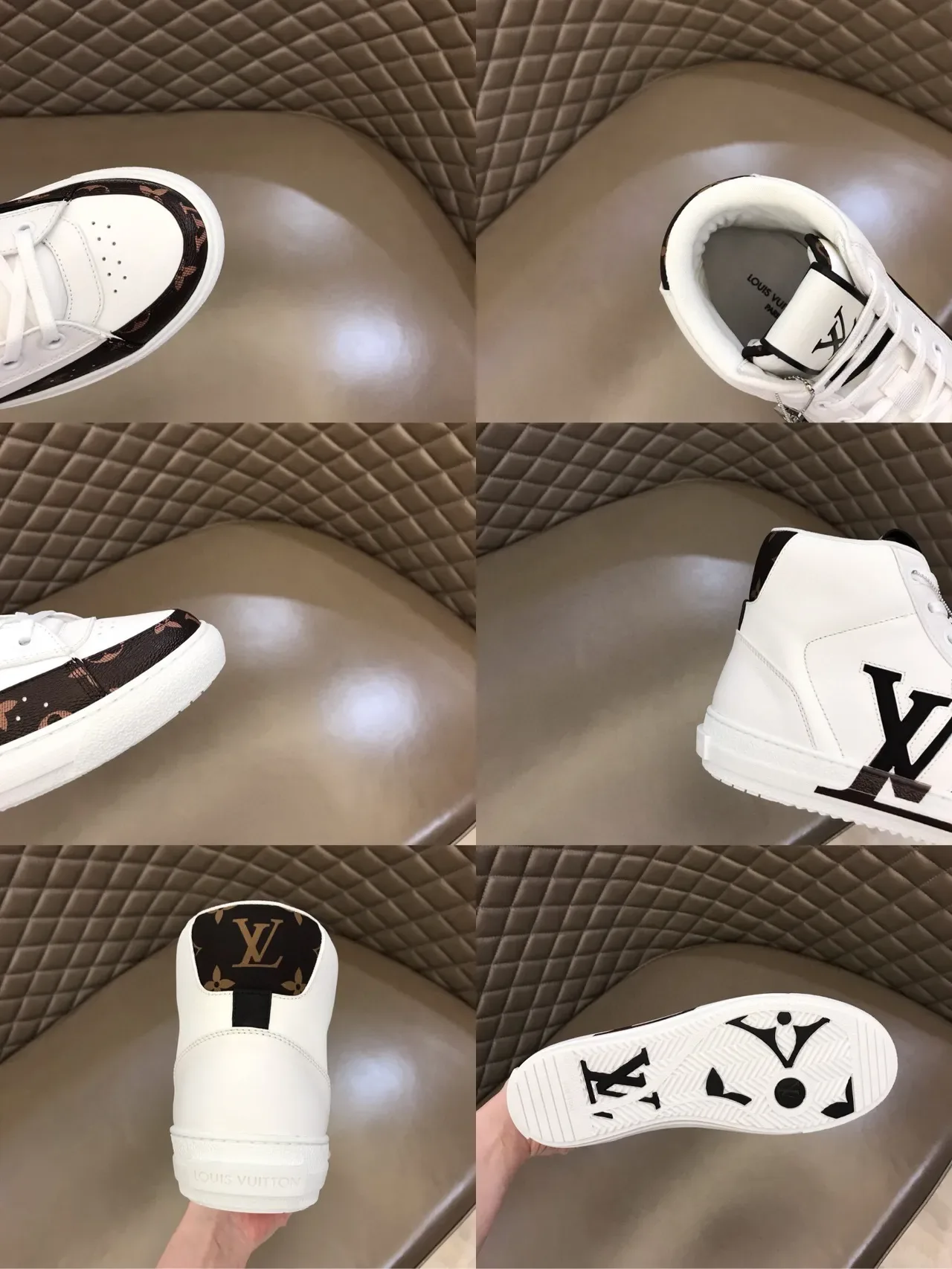 Louis Vuitton White Black हाई-टॉप लेदार এবং মোনোগ্রাম ক্যানভাস লाइফस्टাইল স্নিকার্স 2