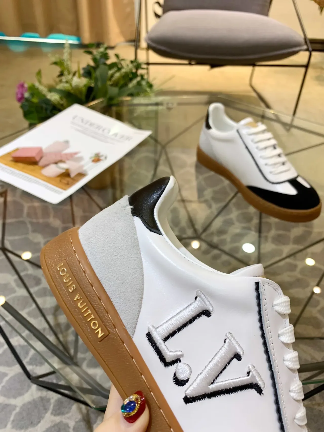 Louis Vuitton White Black Monogram-Embroidered Two-Tone Leather-Suede Lifestyle Sneakers 3