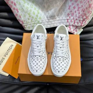 Louis Vuitton White Black Monogram-Printed Leather Low-Top Lace-Up Lifestyle Sneakers