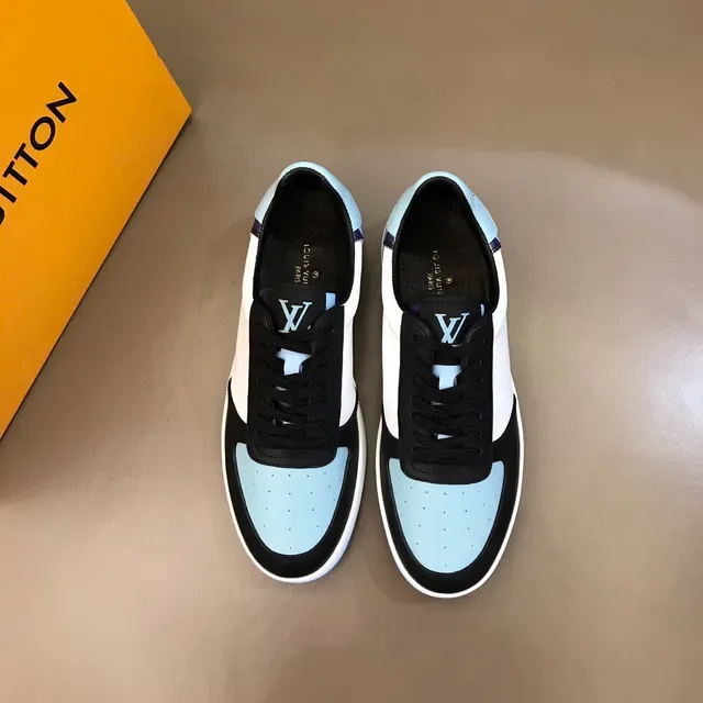 Louis Vuitton Sneakers Lifestyle Blanc et Bleu Color-Blocked Cuir avec Panneau Imprimé Monogram 9