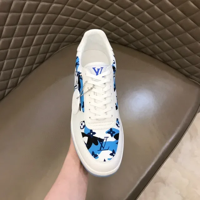 Louis Vuitton White Blue Low-Top Printed Side Panel Lifestyle Sneakers 2