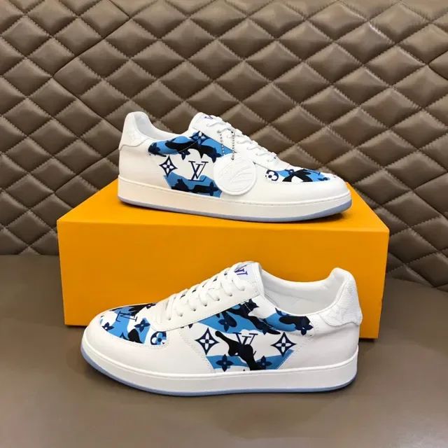 Louis Vuitton White Blue Low-Top Printed Side Panel Lifestyle Sneakers 8