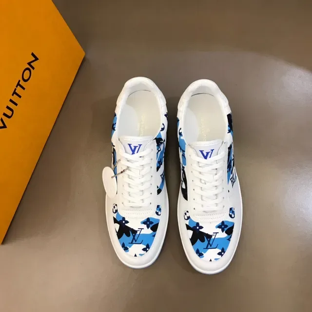 Louis Vuitton White Blue Low-Top Printed Side Panel Lifestyle Sneakers 9