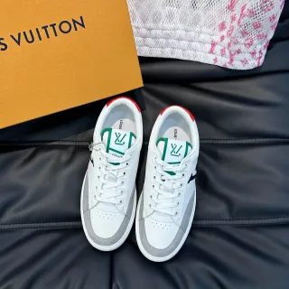 Louis Vuitton White Gray Low-Top Leather-Suede Hybrid Lifestyle Sneakers