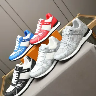 Louis Vuitton Blanco Gris Malla y Recubrimiento de cuero con monograma correa lateral de marca sneakers de lifestyle