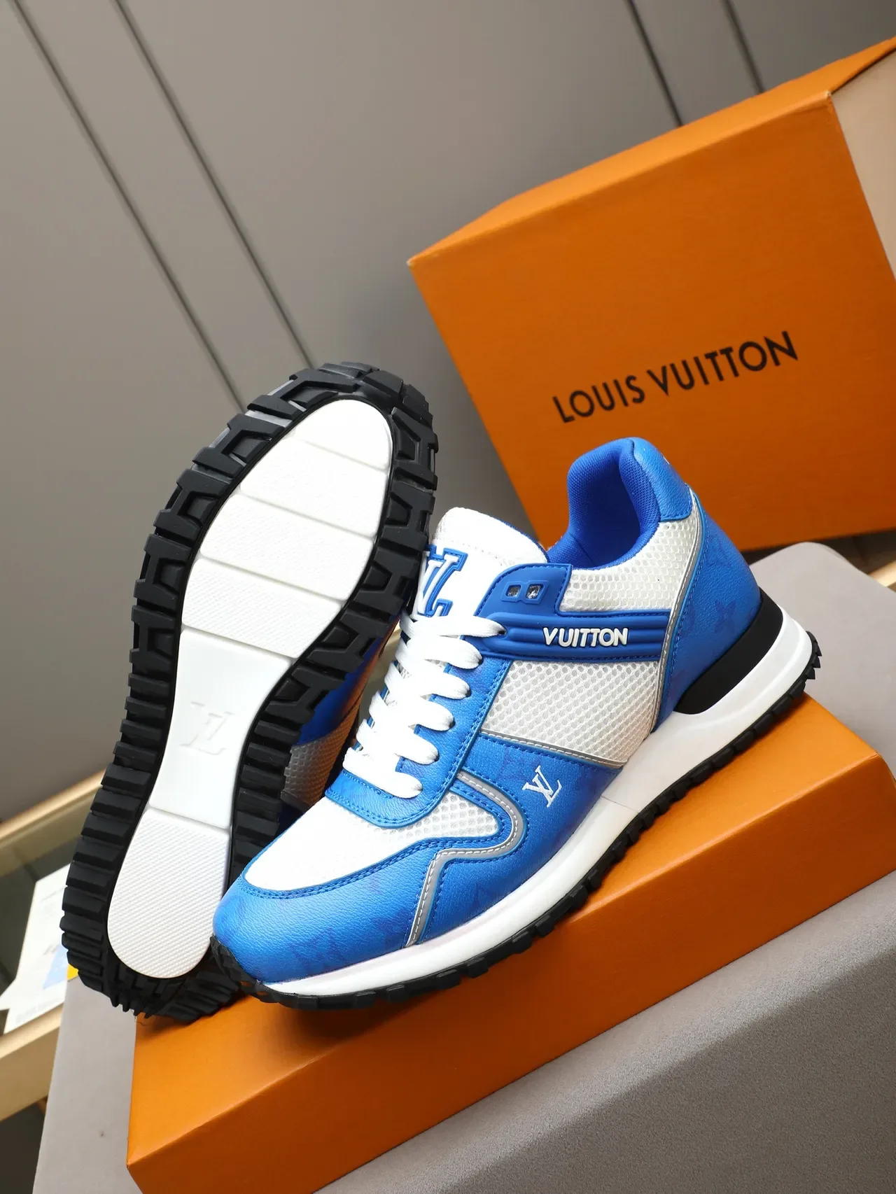 Louis Vuitton White Gray Mesh And Monogram-Coated Leather Overlay Branded Side Strap Lifestyle Sneakers 9