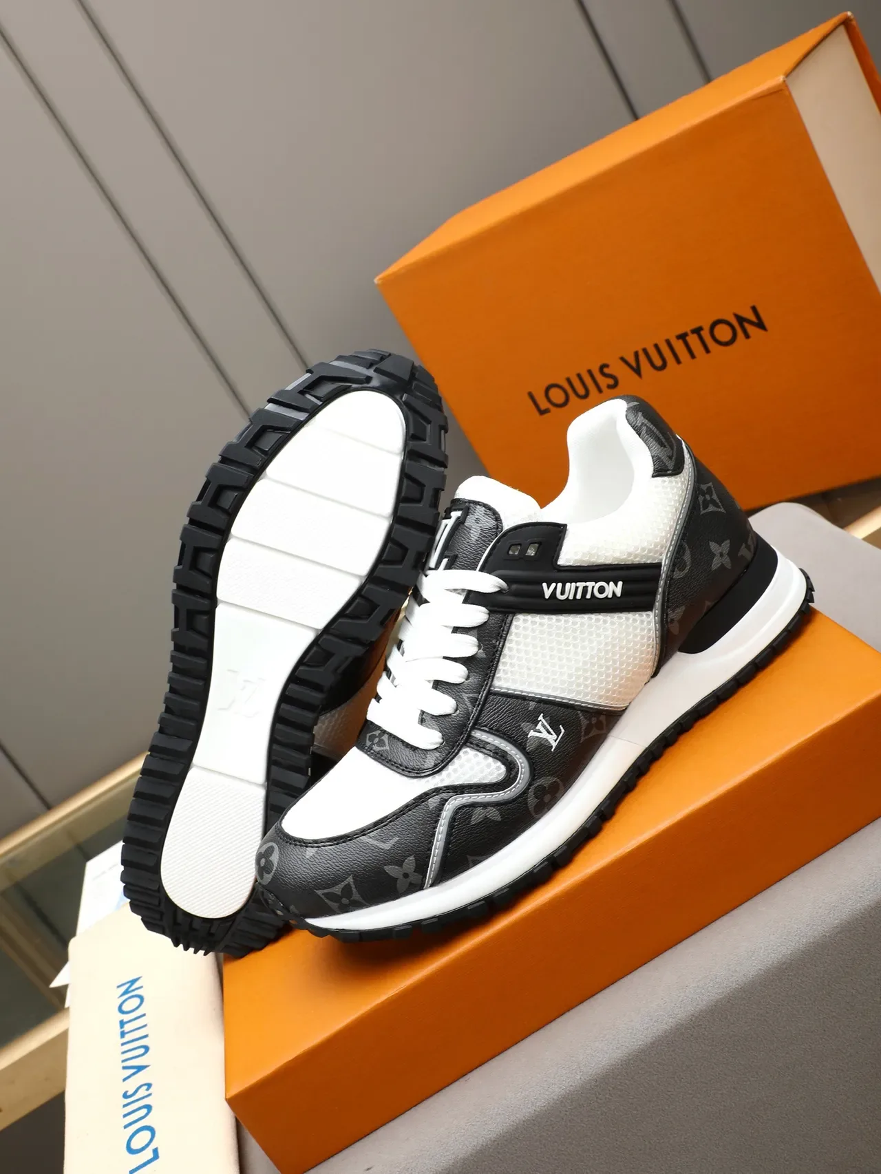 Louis Vuitton White Gray Mesh And Monogram-Coated Leather Overlay Branded Side Strap Lifestyle Sneakers 10