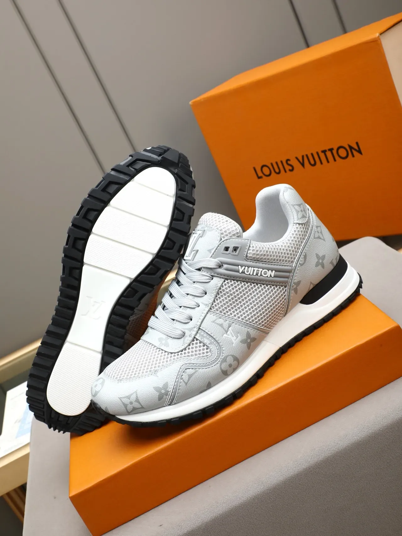 Louis Vuitton White Gray Mesh And Monogram-Coated Leather Overlay Branded Side Strap Lifestyle Sneakers 11