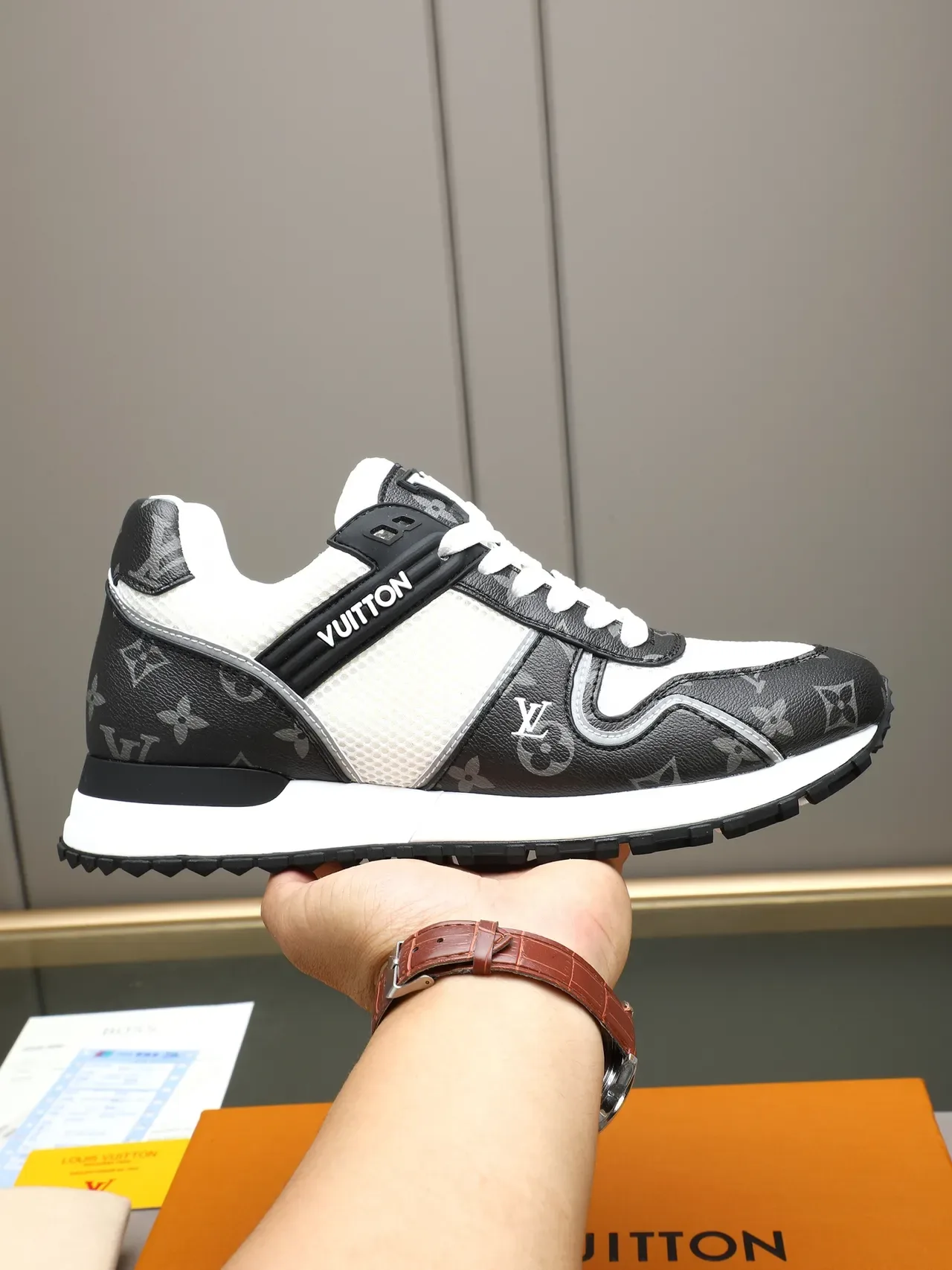 Louis Vuitton White Gray Mesh And Monogram-Coated Leather Overlay Branded Side Strap Lifestyle Sneakers 15
