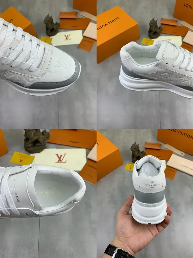 Louis Vuitton White Gray Monogram-Embossed Leather Chunky Platform Sole Lifestyle Sneakers 2