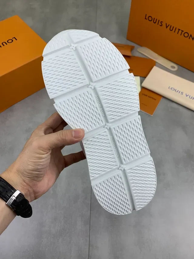 Louis Vuitton White Gray Monogram-Embossed Leather Chunky Platform Sole Lifestyle Sneakers 3