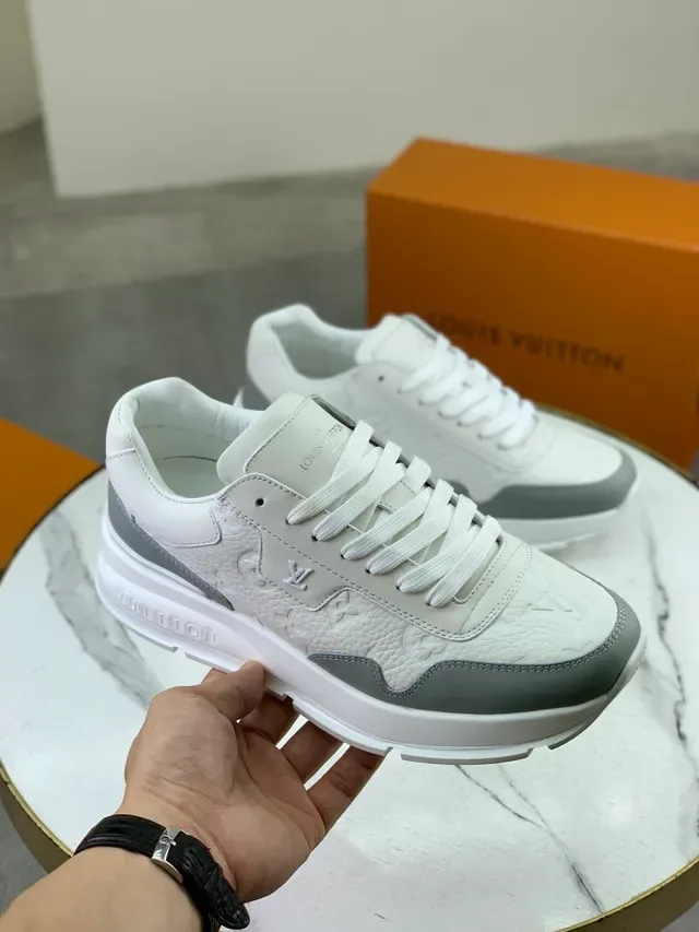 Louis Vuitton White Gray Monogram-Embossed Leather Chunky Platform Sole Lifestyle Sneakers 5