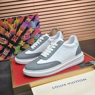 Louis Vuitton Blanco Gris Monogram-Embossed Cuero Dos Tonos Zapatillas Lifestyle