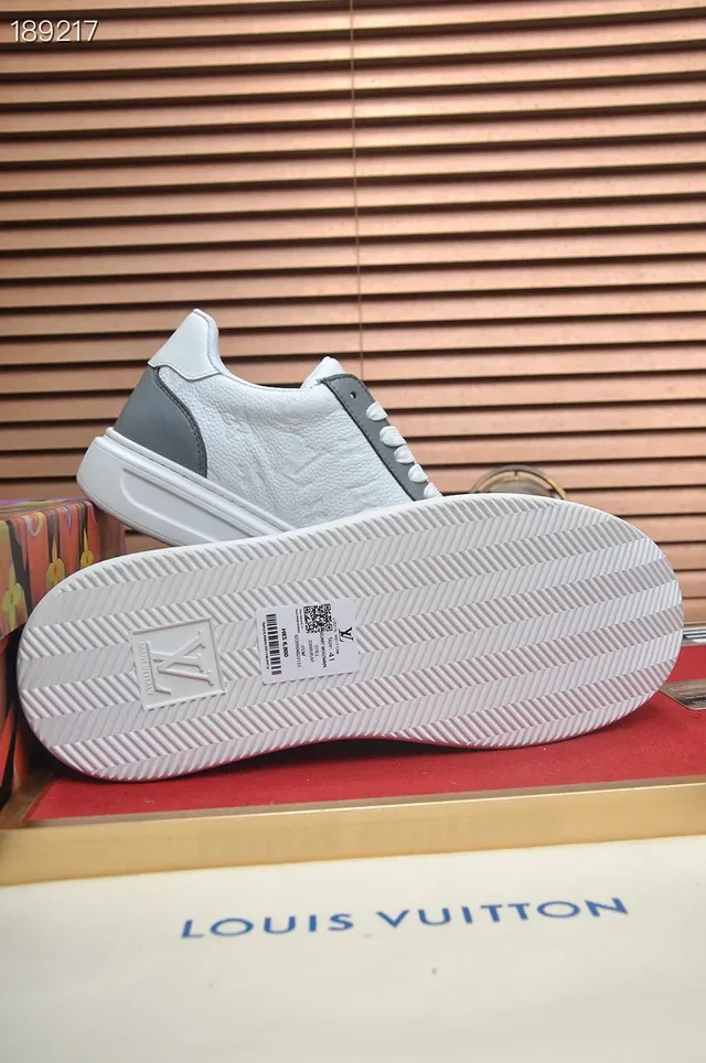 Louis Vuitton White Gray Monogram-Embossed Leather Two-Tone Lifestyle Sneakers 2