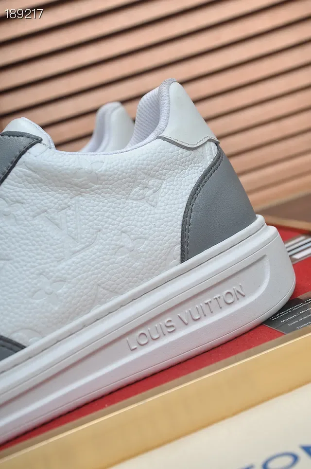 Louis Vuitton White Gray Monogram-Embossed Leather Two-Tone Lifestyle Sneakers 3