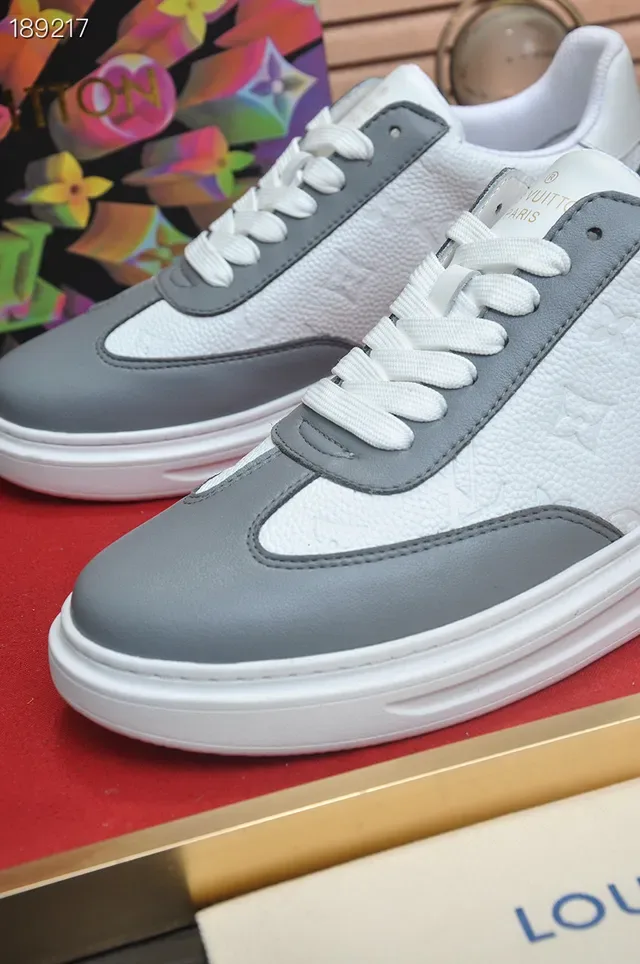 Louis Vuitton White Gray Monogram-Embossed Leather Two-Tone Lifestyle Sneakers 4