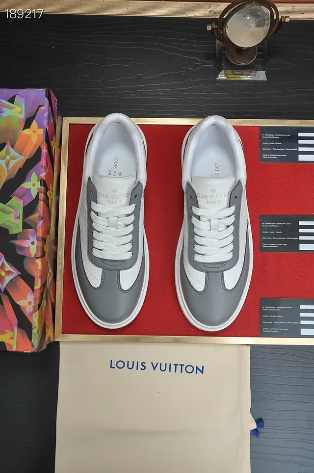 Louis Vuitton White Gray Monogram-Embossed Leather Two-Tone Lifestyle Sneakers 5