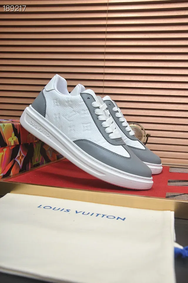 Louis Vuitton White Gray Monogram-Embossed Leather Two-Tone Lifestyle Sneakers 6