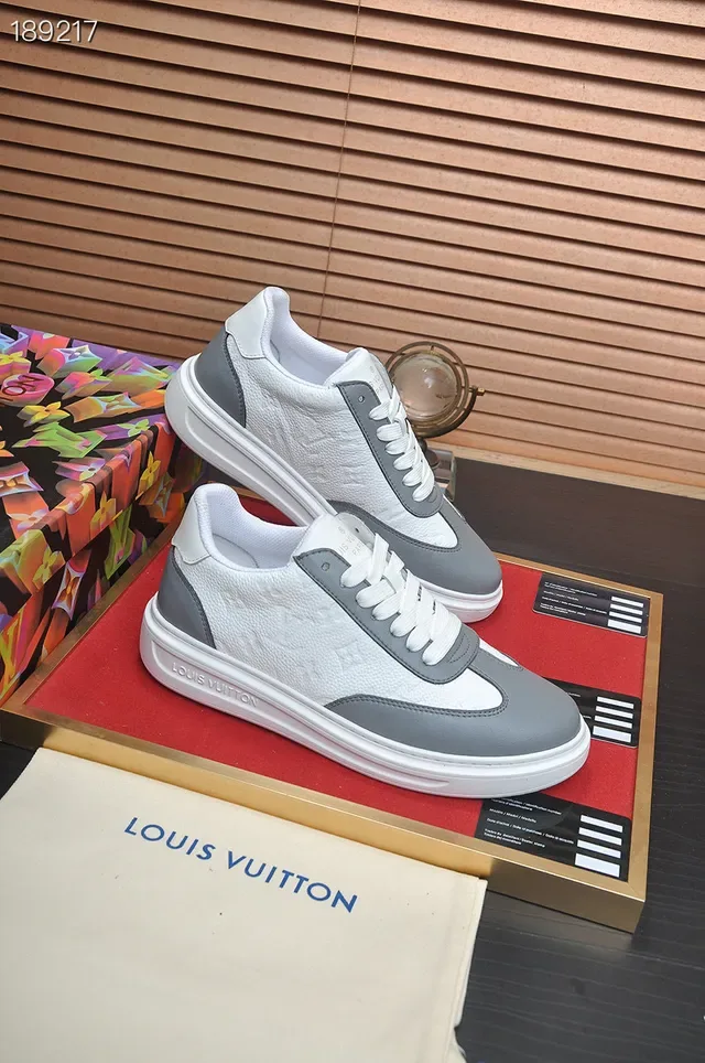 Louis Vuitton White Gray Monogram-Embossed Leather Two-Tone Lifestyle Sneakers 7