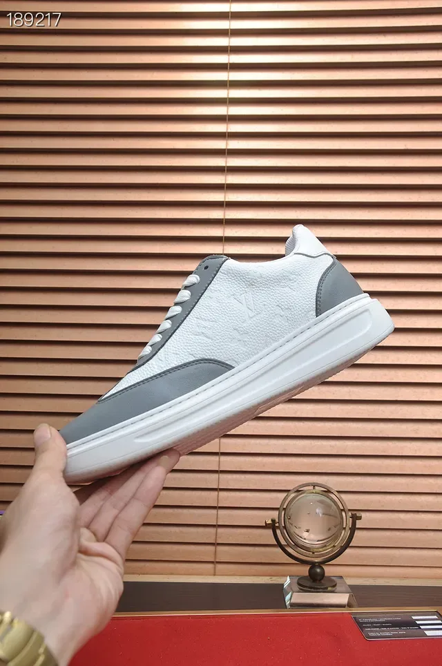 Louis Vuitton White Gray Monogram-Embossed Leather Two-Tone Lifestyle Sneakers 8