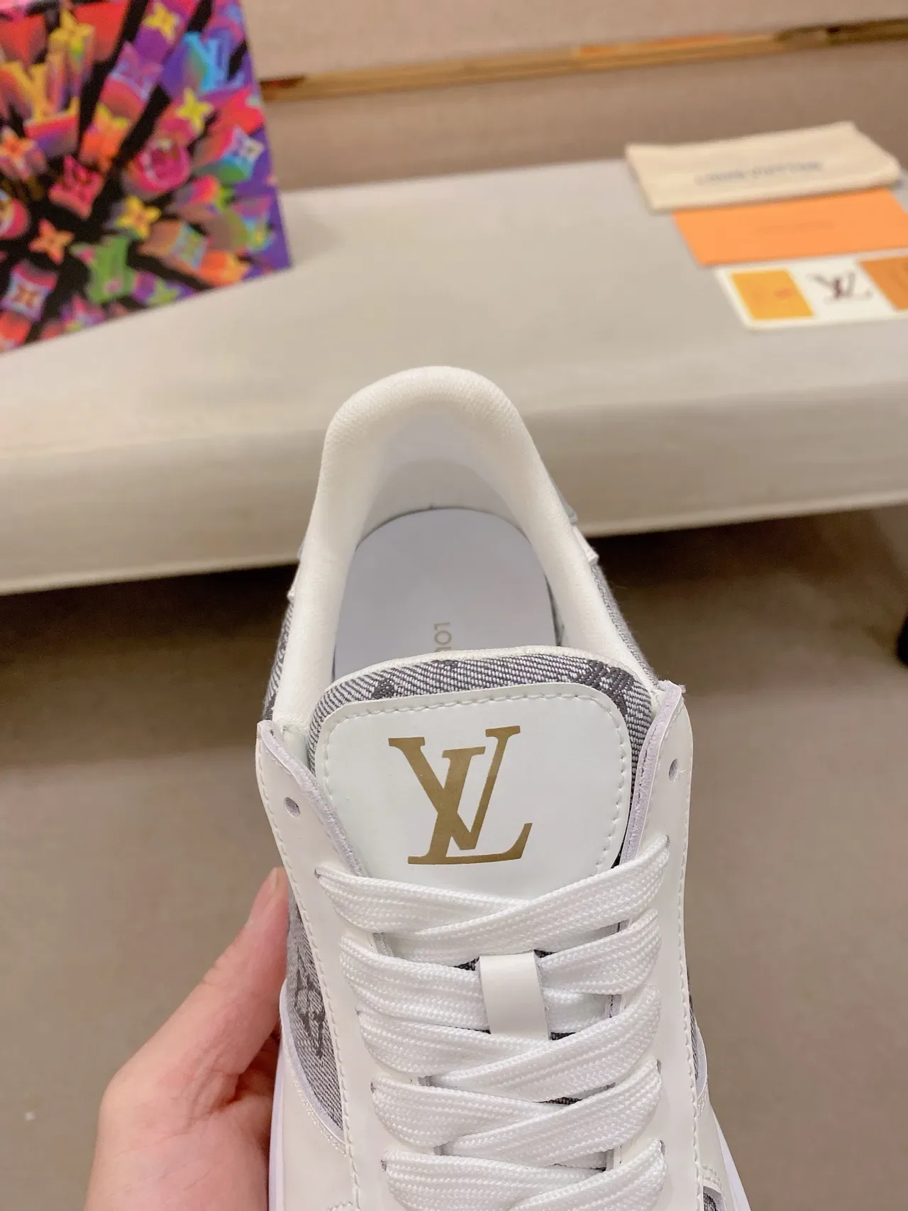 Louis Vuitton White Gray Monogram Textile Panel Leather Toe Cap Lifestyle Sneakers 6